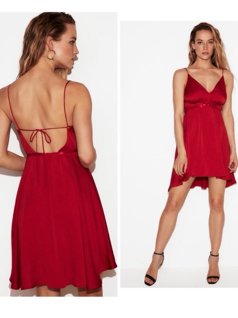 Vibrant Red Satin V-Neck Cocktail Dress